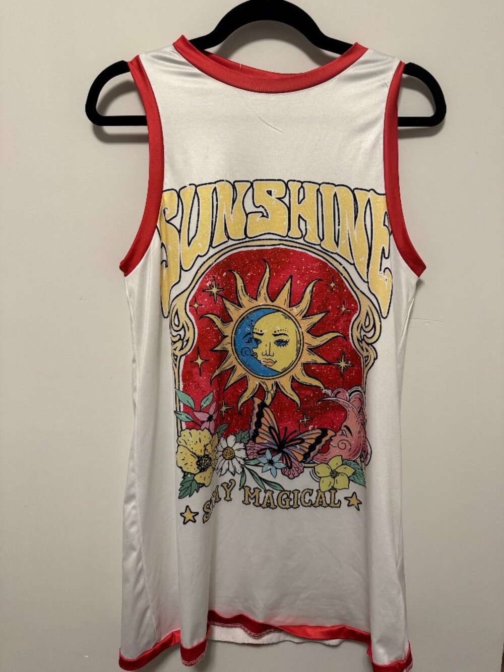 Sunshine Graphic Sleeveless Mini Dress | Boho Retro Style | Size Small